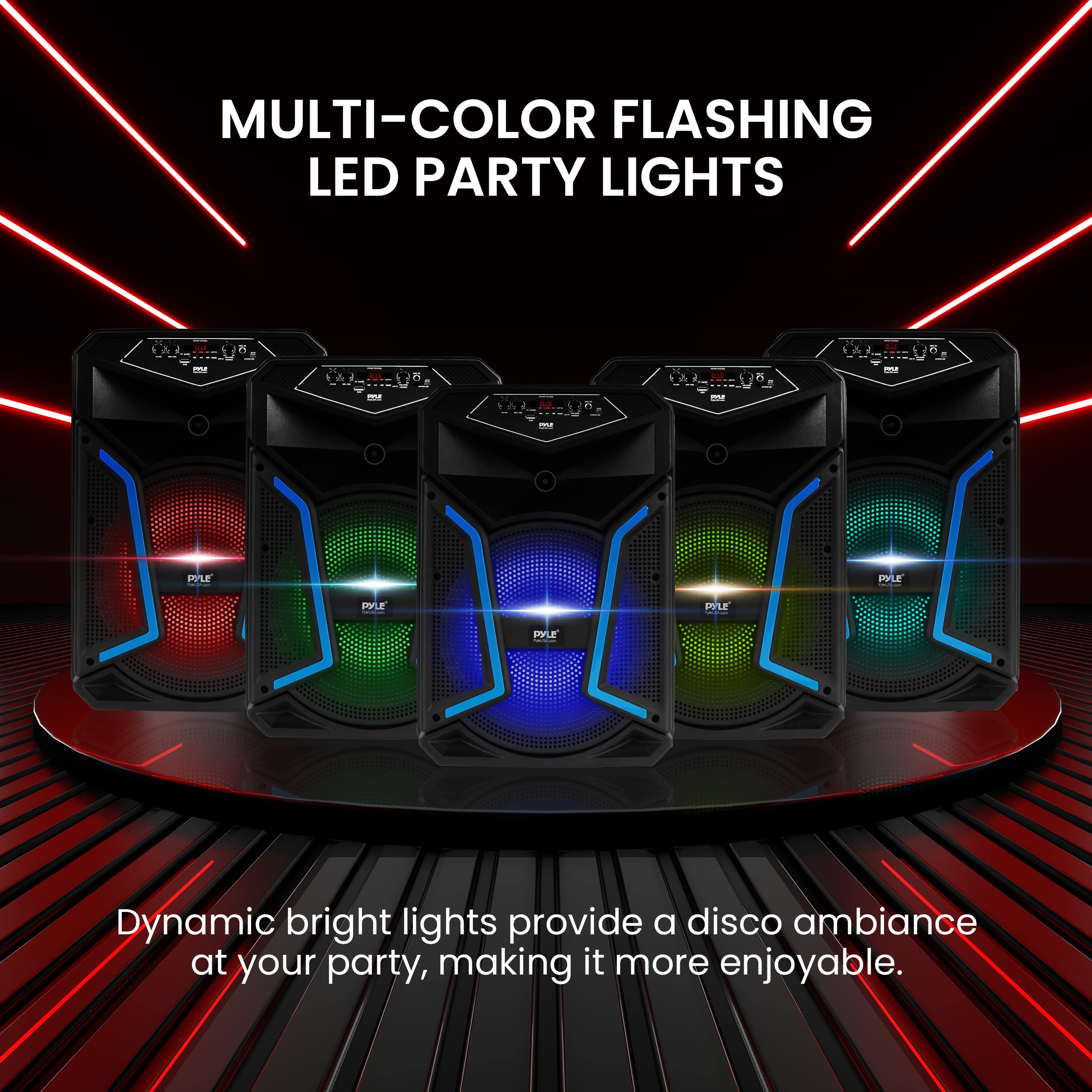 Pyle Portable Bluetooth PA Speaker System - 800W Outdoor Bluetooth Speaker Portable PA System w/ Microphone In, Party Lights, MP